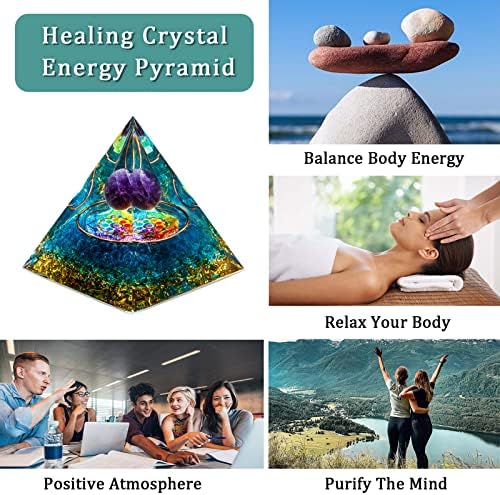 Orgone Pyramid, Amethyst Healing Crystal Pyramid and Orgonite Healing Stones, Protection Crystal Energy Generator for Yoga, Meditation, Stress Reduce