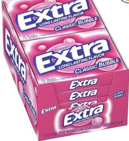 Extra Sugar Free Gum, Classic Bubble, 15 Stick Slim Packs (Pack of 20)