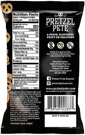 Pretzel Pete Sour Cream Chive Seasoned Pretzel Medley, Single Serve Pack, Nut-Free and Sesame-Free Snack, Small Batch, Bold Flavor (1oz, Pack of 24)