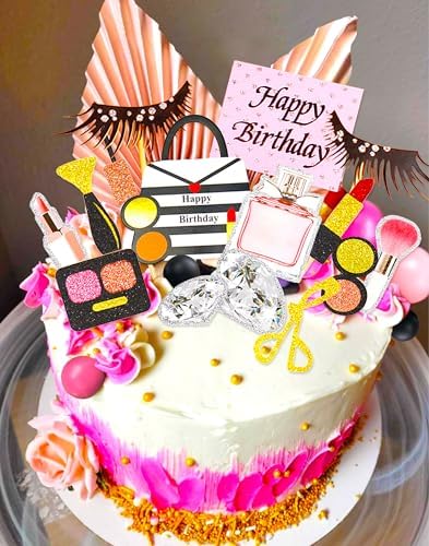 JeVenis Glamour Party Decorations - Pink Girl Birthday Cake Toppers with Balls, Palm Leaves & Spa Themes