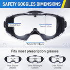 TICONN Anti-Fog Safety Goggles, Adjustable Safety Goggles Over Glasses, ANSI Z87.1 UV385 Eye Protection Glasses for Adults
