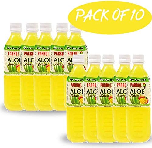 Parrot Brand Aloe Vera Juice Drink Mango Flavor 500mL 16.9 fl.oz. (Pack of 10)