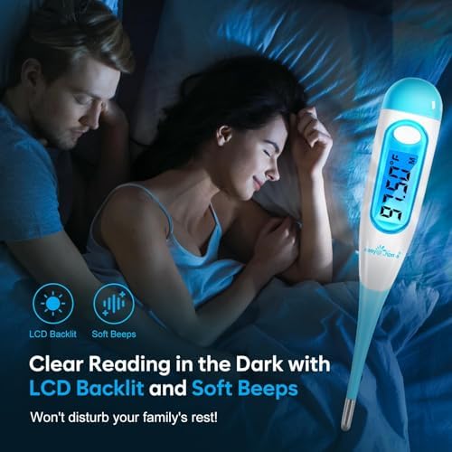 Easy@Home Digital Basal Thermometer for Ovulation: Backlight LCD Display 1/100th Degree High Precision BBT, Memory Recall, NOT Bluetooth Enabled – Scan Results with Premom Fertility Tracker App, Blue