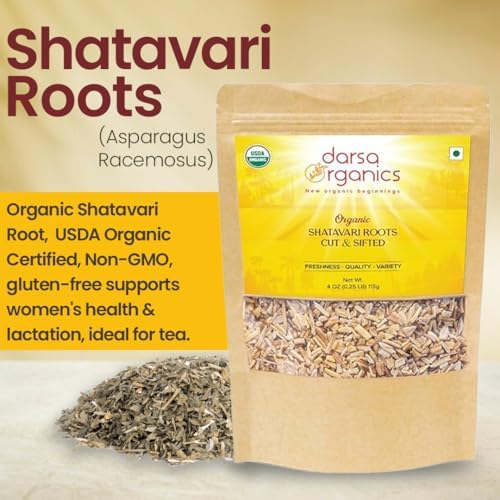 Shatavari Root 4 oz - Premium Cut and Sifted Organic Shatavari from India, Dried Asparagus Racemosus for Herbal Tea and Tinctures, USDA Certified, Non-GMO, Gluten Free, Resealable Pouch