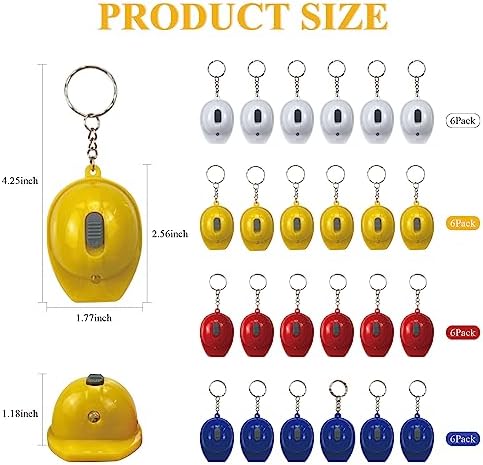 24 Pcs Construction Party Favors Keychains Mini LED Flashlight Keychains Mini Hard Hat Helmet Key Chains for Construction Truck Birthday Employees Gifts Goodie Bags Fillers Prize Supplies Decorations
