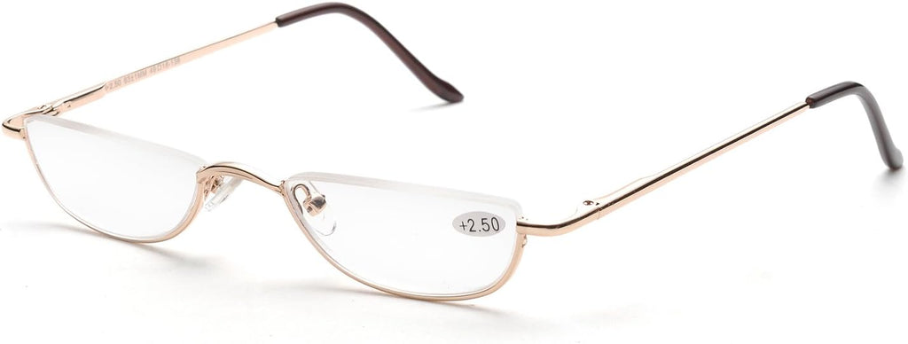 ZUVGEES Vintage Alloy Semi Rimless Reading Glasses Men Women Half Frame Slim Glasses with Stylish Case T0340