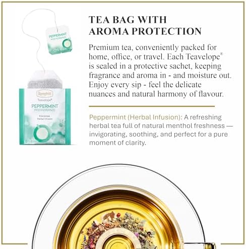 Ronnefeldt Teavelope Peppermint – Naturally Caffeine-Free Herbal Tea with Pure Peppermint – 25 Individually Wrapped Tea Bags