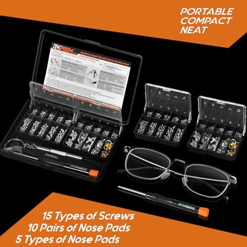 TEKPREM Magnetic Eyeglass Repair Tool Kit, Eye Glasses Repairing Screwdriver Set with Compatible Eyeglass Screws,Silicone Nose Pads,Tweezer,Small Screwdriver for Eyeglasses,Sunglasses and Nose Pads