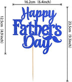1 PCS Happy Father's Day Cake Topper with Glitter Moustache Love Father Best Super Dad Cake Pick Decorations for Happy Father's Day Theme Men Birthday Party Supplies Blue