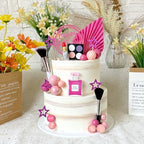 32 PCS Makeup Cake Topper Happy Birthday Cake Topper with Lipstick Eye Shadow Makeup Brush for Birthday (Hot pink)