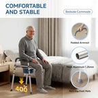 Loyoda Bedside Commode with Bucket for Seniors, Toilet Chair with Padded Handles & Seat, 400 LBS Bedside Toilet with Adjustable Height & Width for Pregnant, Disabled, Handicapped,(Gray)