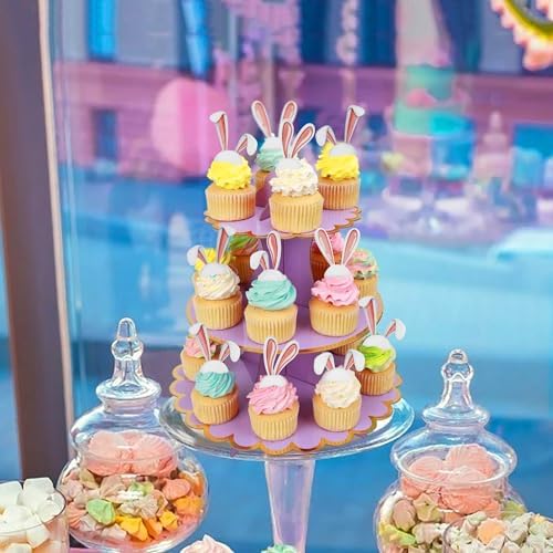 Ercadio 40Pcs Edible Easter Bunny Ear Cupcake Toppers Edible Rabbit Ears Cupcake Picks Drink Toppers for Easter Rabbit Theme Baby Shower Kids Boys Girls Birthday Party Cupcake Decorations Supplies