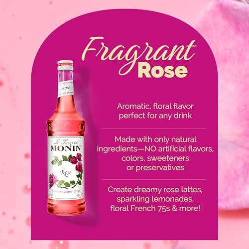 Monin - Rose Syrup, Elegant and Subtle, Great for Cocktails, Mocktails, and Soda, Gluten-Free, Non-GMO (750 ml)