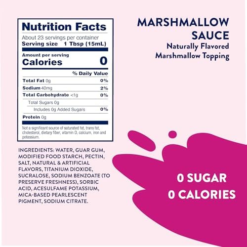 Jordan's Skinny Mixes Sugar Free Marshmallow Sauce Topping, For Drizzling Over Coffee, Lattes, Ice Cream, Yogurt, Oatmeal, Hot Chocolate, Desserts, Zero Calories, Dairy & Gluten Free, Kosher, 12 Fl Oz