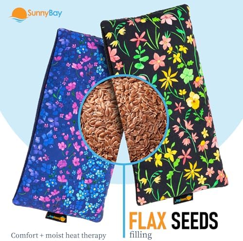 SunnyBay Small Microwave Heating Pad, Microwavable Versatile Cold/Heated Neck and Shoulder Wrap for Back Pain and More, Moist Heat Cotton-Fleece Pad, 6x11 Inches, Lilac and Green Flowers, Pack of 2