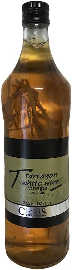 French White Wine Vinegar with Tarragon, 33.5 fl oz (1 Liter) – Artisan Vinegar from Reims, France, Infused with Fresh Tarragon for Dressings, Marinades & Sauces