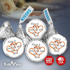 324 Hugs and Kisses from The New Mr. & Mrs. with Interlocking Hearts Wedding Stickers, Chocolate Drops Labels for Bridal Shower Engagement Party Decorations, Kiss Favors Decor. Made in USA (Orange)