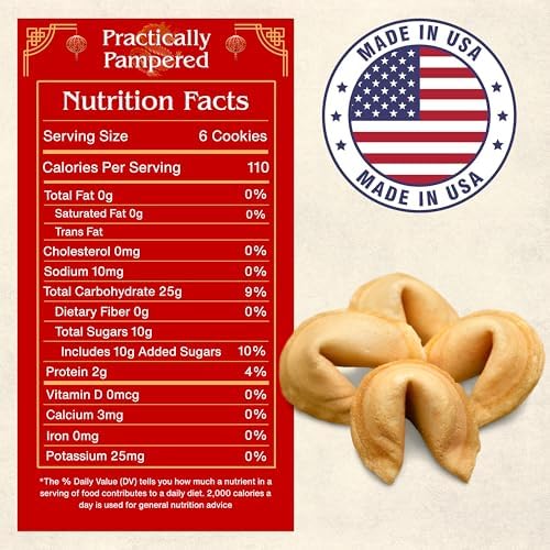 50 Fortune Cookies - Individually Wrapped with Fun, Traditional Fortunes, Lucky Numbers and Chinese Characters - Bundle of 50 Vanilla Cookies