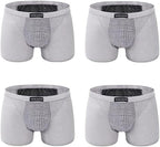 4 Pack with Built-in Pouch Support Magnetic Therapy Enlargement Boxer Brief Men's Underwear Breathable Inner Pants (Color : Gray, Size : Large)