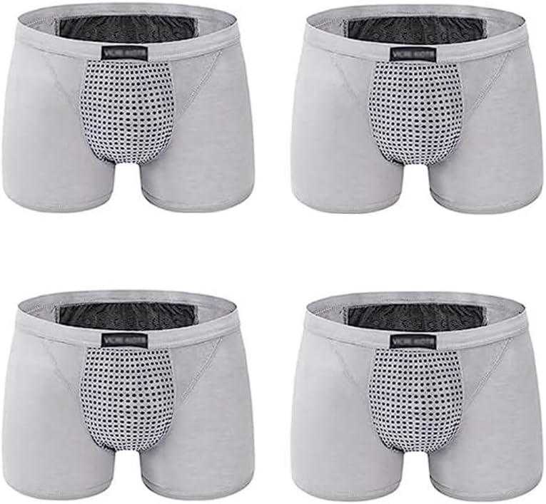 4 Pack with Built-in Pouch Support Magnetic Therapy Enlargement Boxer Brief Men's Underwear Breathable Inner Pants (Color : Gray, Size : Large)