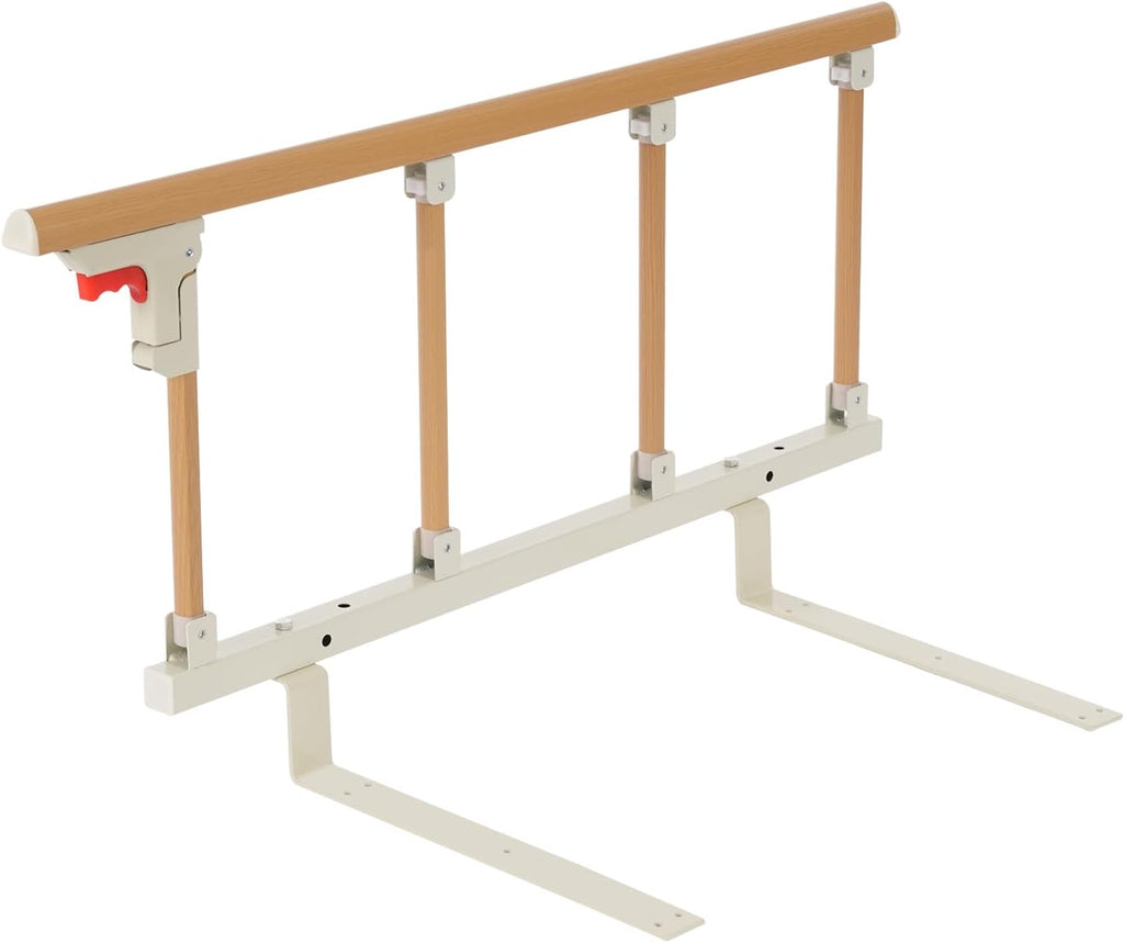 Bed Rail for Elderly Adults Safety, 4 Height Adjustable Assist Handle with Wood Grain Finish, Foldable Bed Guard for Home Care Hospital, Fall Prevention Safety Bar with Storage Pocket, Yellow