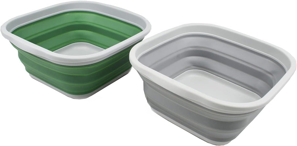 SAMMART 5.5L (1.4 Gallons) Set of 2 Collapsible Tub - Foldable Dish Tub - Portable Washing Basin - Space Saving Plastic Washtub (Grey + Dark Sea Green)