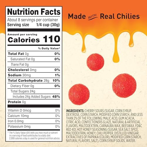 Snak Club Mike’s Hot Honey Bombs Chewy Candy, Cherry Candy with Sweet Heat, Soft Candies, Unique Snacks, 8 oz Family Size Bag