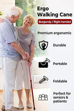 Ergonomic Walking Cane for Men & Women – Foldable & Adjustable Walking Stick with Lightweight Duralumin, Shock-Absorbing Lock (Right-Handed Grip, Burgundy)