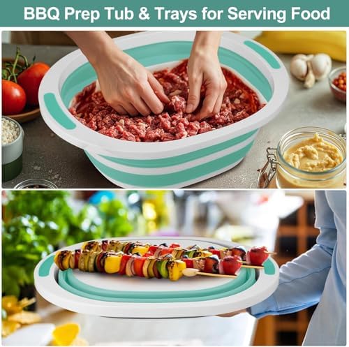 Collapsible Wash Basin for Baby Bottles, Cutting Board for Kitchen, BBQ Prep Tub for RV Home Foldable Dish Pan for Kitchen Sink, Ice Beverage Tubs Cleaning Supplies for Outdoor Camping Veggies Washing