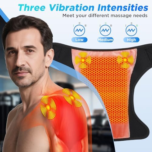 Shoulder Heating Pad and Shoulder Massager for Pain Relief Deep Tissue, Detachable Cordless Heating Pad with App Control, Heated Shoulder Wrap for Rotator Cuff, 7 Heat Levels, Universal Fit