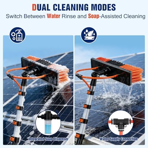 20FT Water Fed Pole Window Cleaning System & Solar Panel Cleaning Kit, Professional Window Washing Kit with Extension Pole, 180° Rotating Brush & Soap Dispenser
