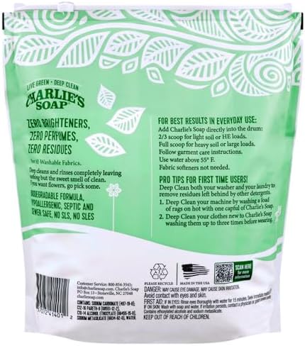Charlie’s Soap Hypoallergenic Laundry Detergent Powder Baby Gentle 8lb Bag Fragrance Free Plant Based Deep Cleaning – Biodegradable Eco Friendly Sustainable