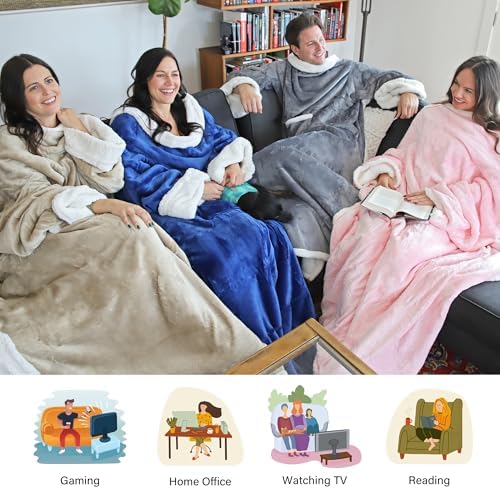 Catalonia Sherpa Wearable Blanket with Sleeves Arms, Comfy Sleeved TV Wrap Blanket, Large Snuggly Throw for Women and Men, Gift for Her