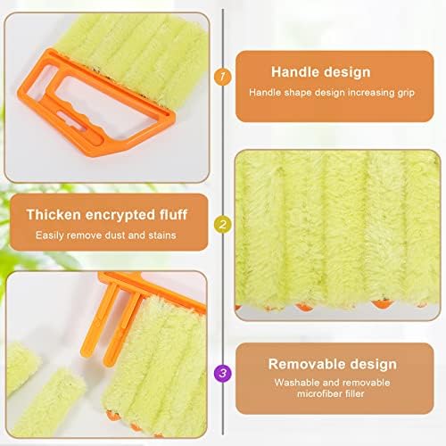 Mwellewm 2Pcs Window Venetian 7 Finger Dusting Cleaner Tool and 1Pc Window Blind Cleaner Duster Brush Hand-Held Window Shutters Venetian Shades Brush for Air Conditioner Duster Dirt