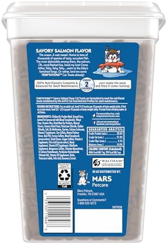 Temptations Cat Treats Classic Crunchy and Soft Cat Treats, Savory Salmon Flavor, 30 oz. Tub