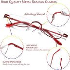 Viseng Half Frame Reading Glasses for Women Men Slim Half Moon Lens Readers Metal Semi Rimless eyewear Purple+Gold+Red+2.5