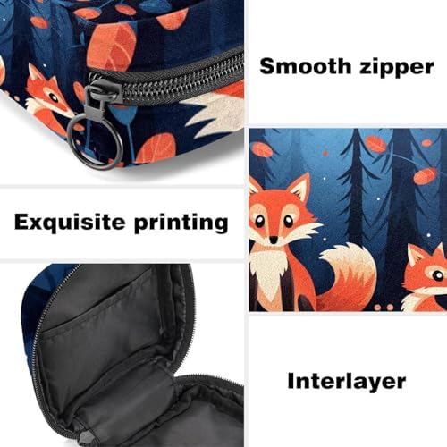 Period Bag,Sanitary Napkin Storage Bag,Foxes Trees and Leaves,Tampon Bag for Purse