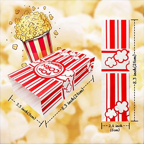 Keriqi Flat Bottom Popcorn Bags, 100 Pcs Paper Popcorn Bags for Family Movie Night Baseball Themed Carnival Christmas Birthday Party