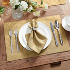 Elrene Home Fashions Caiden Elegance Damask Fabric Napkins (Set of 4), 17" x 17", Gold