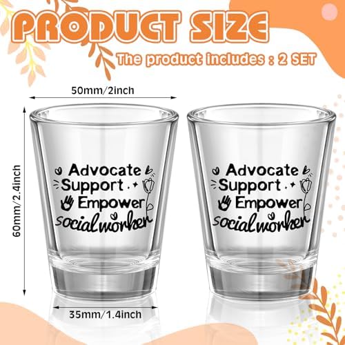 2 Pcs Social Worker Gift for Women Men Shot Glasses Bulk 2 oz Shot Glasses Gifts with Text Funny Social Worker Accessories Graduation Office Decor