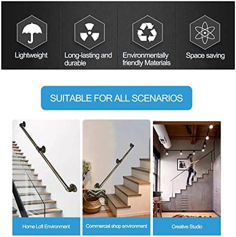 30-600cm Wrought Iron Stair Railing | Antique Brass Support Rod for Wall-Mounted ils Non-Slip Staircase Grip Handle for Home (Size: 360cm)