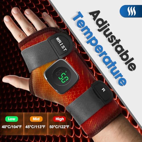 Cordless Wrist Heating Pad, Heated Wrist Wrap Brace for Right Hand, Hand Heating Pad Wrist Support Brace with Detachable Controller for Women and Men