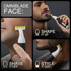 Remington Omniblade Face & Body Shaver for Men, 100% Waterproof, Rechargeable Razor with Removable Head, 35mm Main Blade + 7 Attachments (Adjustable Precision Stubble Combs & Micro Trimmer)