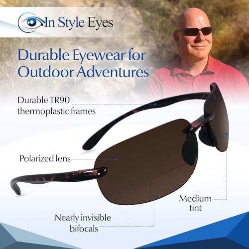 In Style Eyes Lovin Mawi Bifocal Wrap Around Sunglasses, Polarized Reading Glasses Reduce Sun Glare, Near Invisible Line Lens, Black, 1.5x
