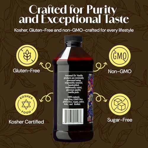 Natural Vanilla Extract, 16 fl oz - Madagascar Bourbon vanilla, kosher, sugar‑free, GMO‑free, gluten‑free, and additive‑free