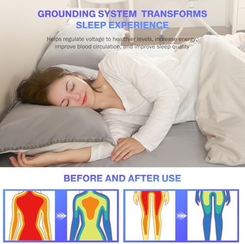 Grounding Sheets King Size,Earth Grounded Fitted Bed Sheet 10% Pure Silver Fiber + 90% Organic Cotton, Bed Grounding Kit with grounding Cord for Improved Sleep & Wellness(Gray,King - 80"x78"x15")