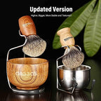 Anbbas Pure Badger Hair Shaving Brush Wood Handle and Large Soap Bowl with Stainless Steel Shaving Stand 3in1 Kit for Men