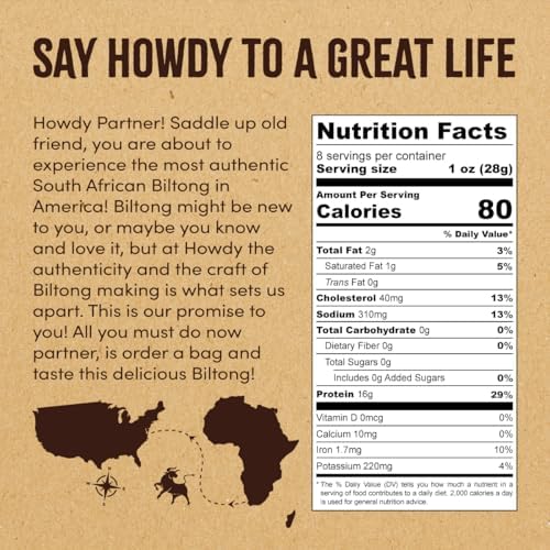 Howdysnax Handcrafted Authentic Small Batch Beef Biltong Traditional Slices 8oz. Sugar Free Paleo Keto Friendly High Protein Jerky Snack (8oz Packs)