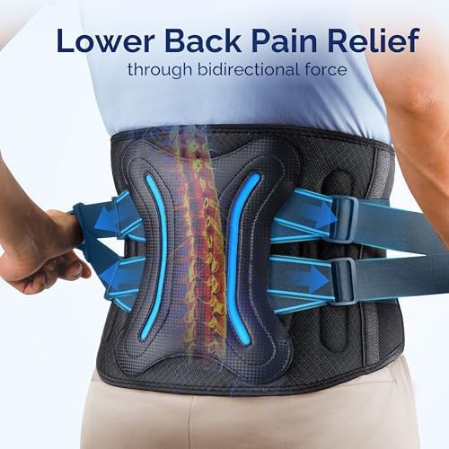 FEATOL Lower Back Brace with 5 Reinforced Stays for Women and Men, Adjustable Snug-Fit Lumbar Support Belt for Work, Size XXL, Waist 44.1"-48.4"
