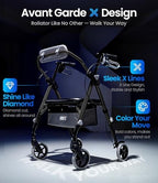 VOCIC Walkers for Seniors, Z11 Rollator Walker with Seat, Max 380 lbs, Avant Walkers with Ergo Seat & Backrest, Foldable Rollator Adjustable Height, All Terrain Walker, Lightweight